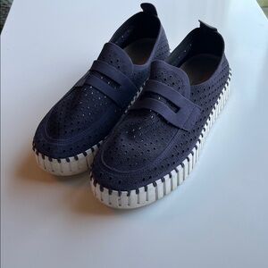 Ilse Jacobsen Blue Slip-On Loafers with platform White Soles